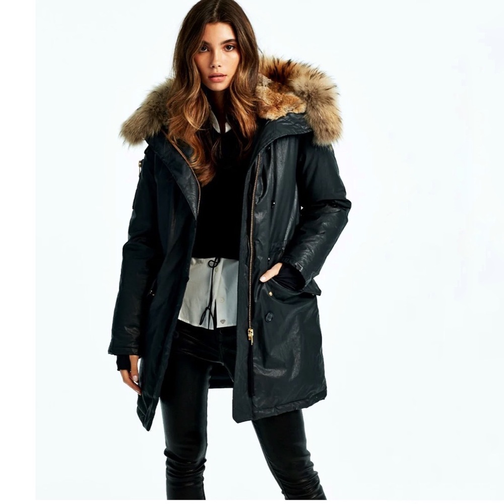 SAM. Black Puffer Jacket with Fur Trim - Picture 2 of 16